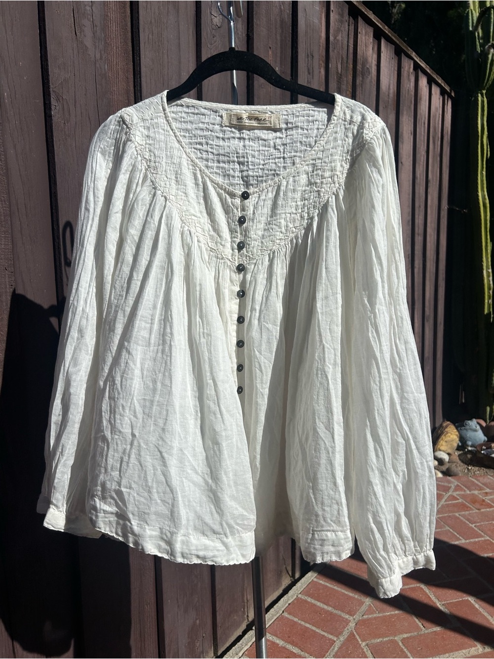 We The Free Cotton Button-Front Smocked Blouse
